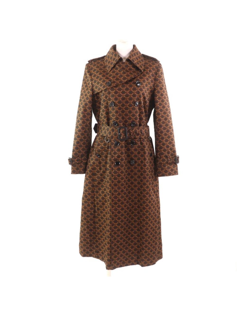 Celine Triomphe Pattern Trench Coat Brown Hanger with Garment 40